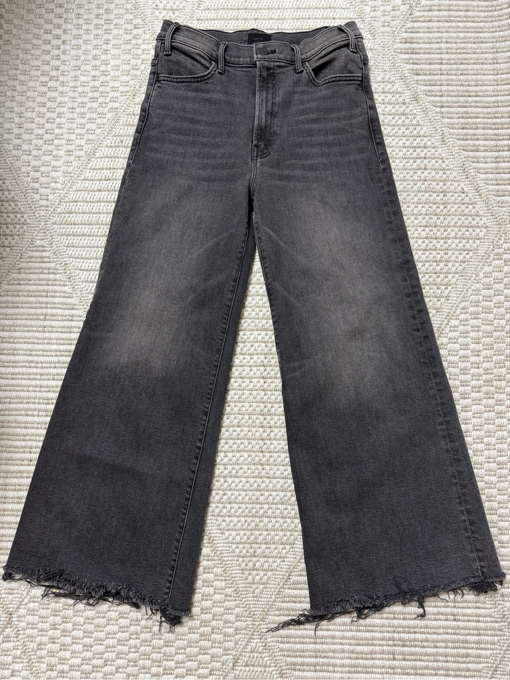 Mother hustler roller ankle fray call it a night Wide-Leg Black Denim Jeans 28